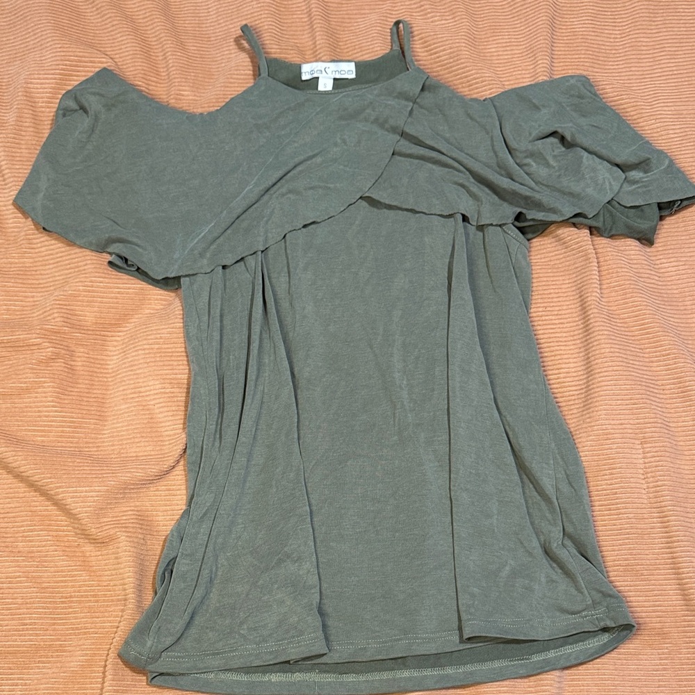 Moa Moa Olive Cold Shoulder Blouse